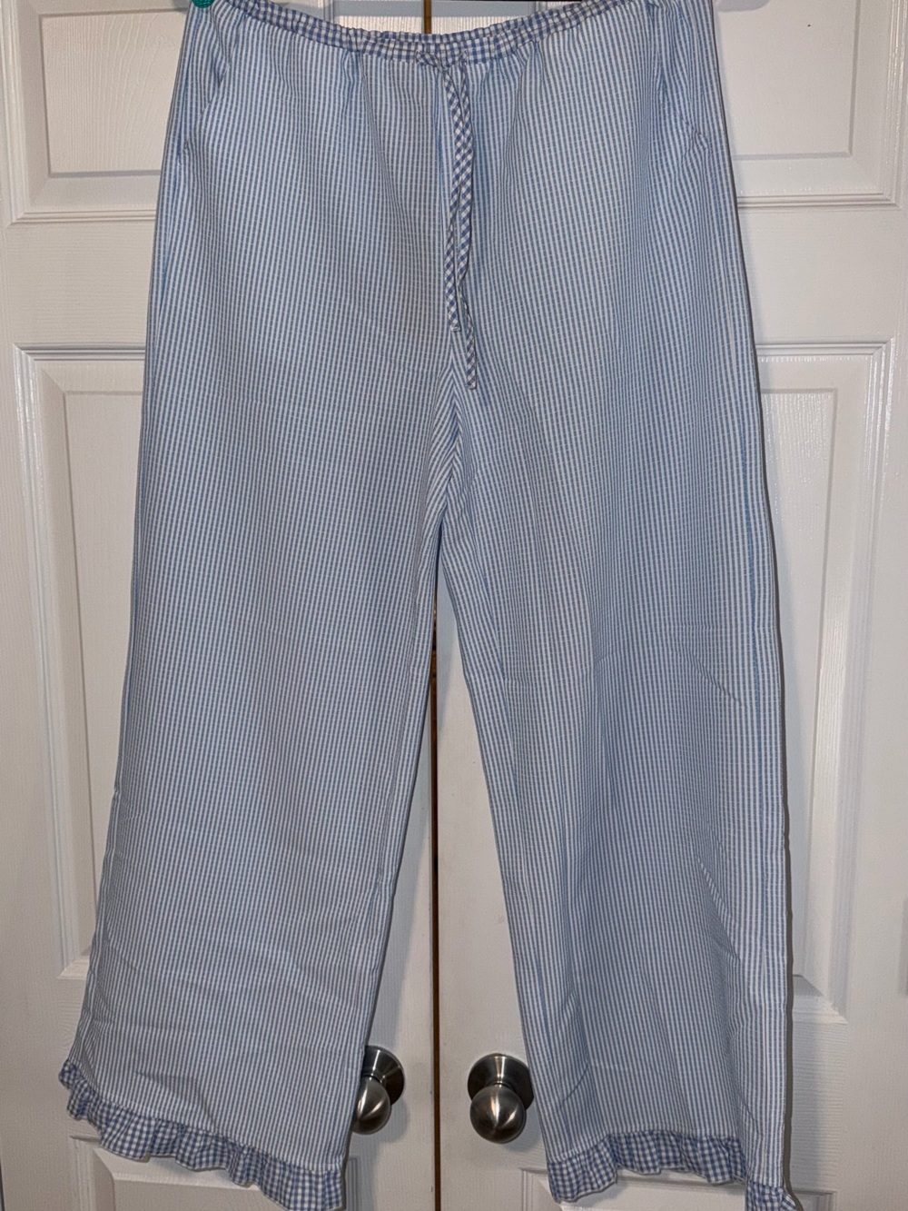 NWT Thread & Supply Blue White Striped Ruffle Hem Pants Size Small
